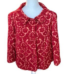 Talbots Jacket Red & Pink Floral Tapestry Blazer Jacket Collar Boho Floral sz 12